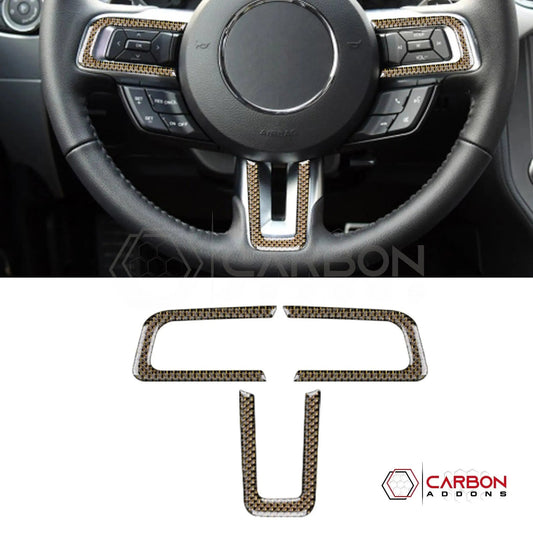 2015-2023 Mustang Reflective Carbon Fiber Steering Wheel Chrome Trim Overlay