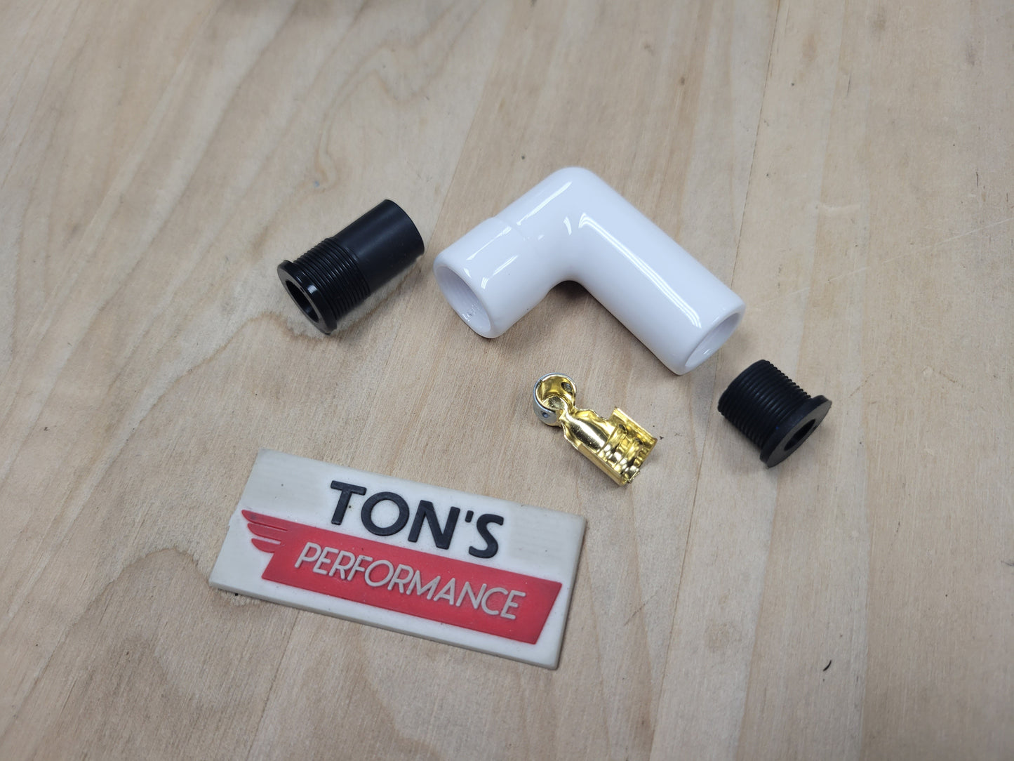 White Ceramic 8mm Spark Plug Boot 90 Degree right angle