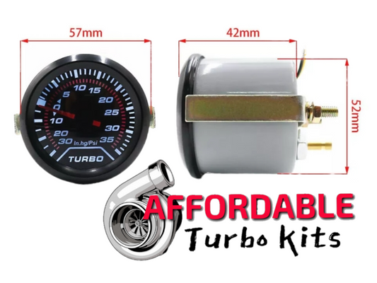 Boost Pressure Turbo Vacuum LED lit 52mm Gauge Pod 2 Inch Smoked Black Smoke Face Psi