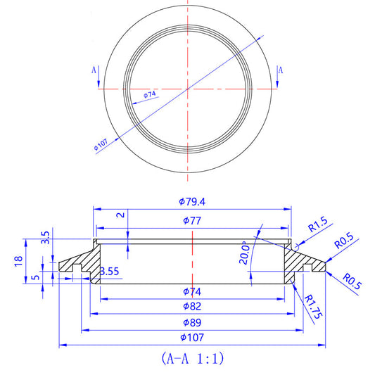 Turbo Compressor Flange - Garrett GT42, GT45/GTX45, GT47/GTX47, GTX50, GT55/GTX55 - 6061 Aluminum