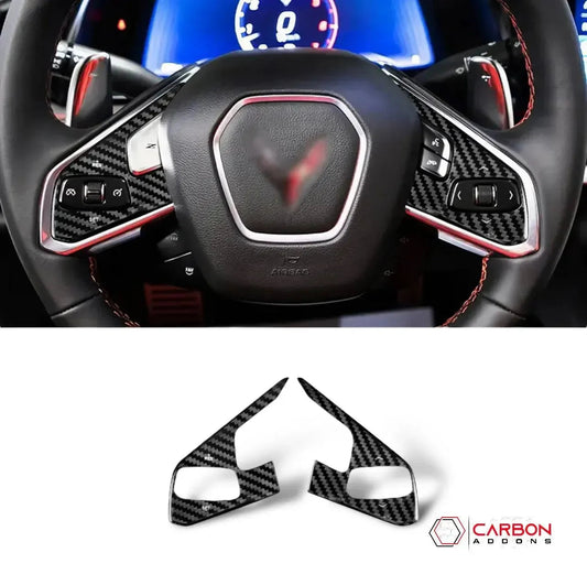 C8 Corvette Real Carbon Fiber Steering Wheel Button Trim Covers | Interior Upgrade (2020–2027)