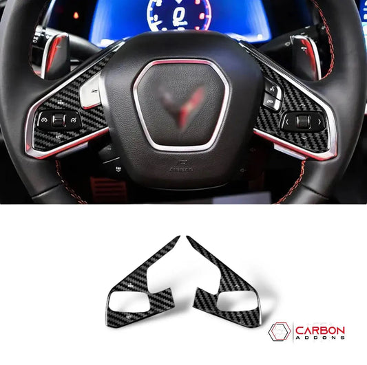 C8 Corvette Carbon Fiber Steering Wheel Button Trim Cover