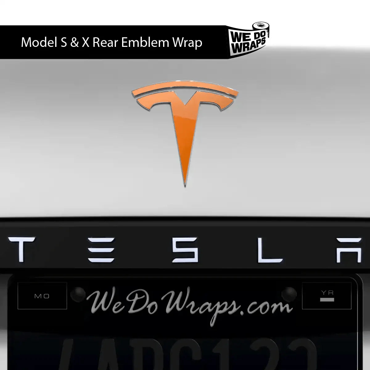 3M Gloss Deep Orange Tesla Emblem Decals (Front + Back) | Model X