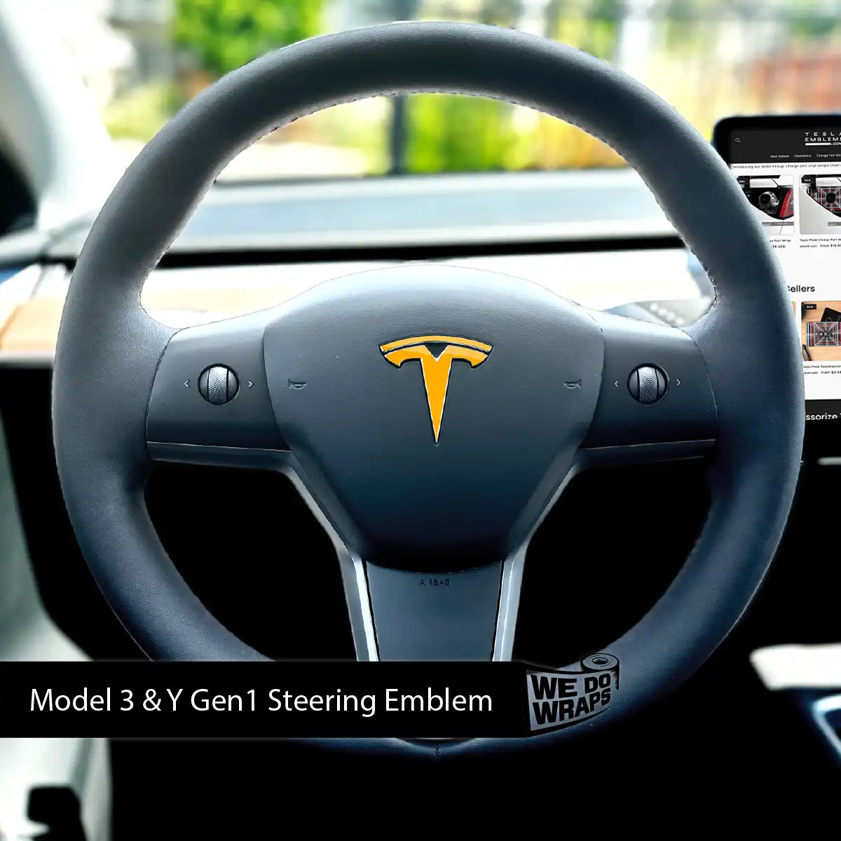 3M Gloss Sunflower Yellow Tesla Steering Wheel Wrap | M3 2017-Jan 2024