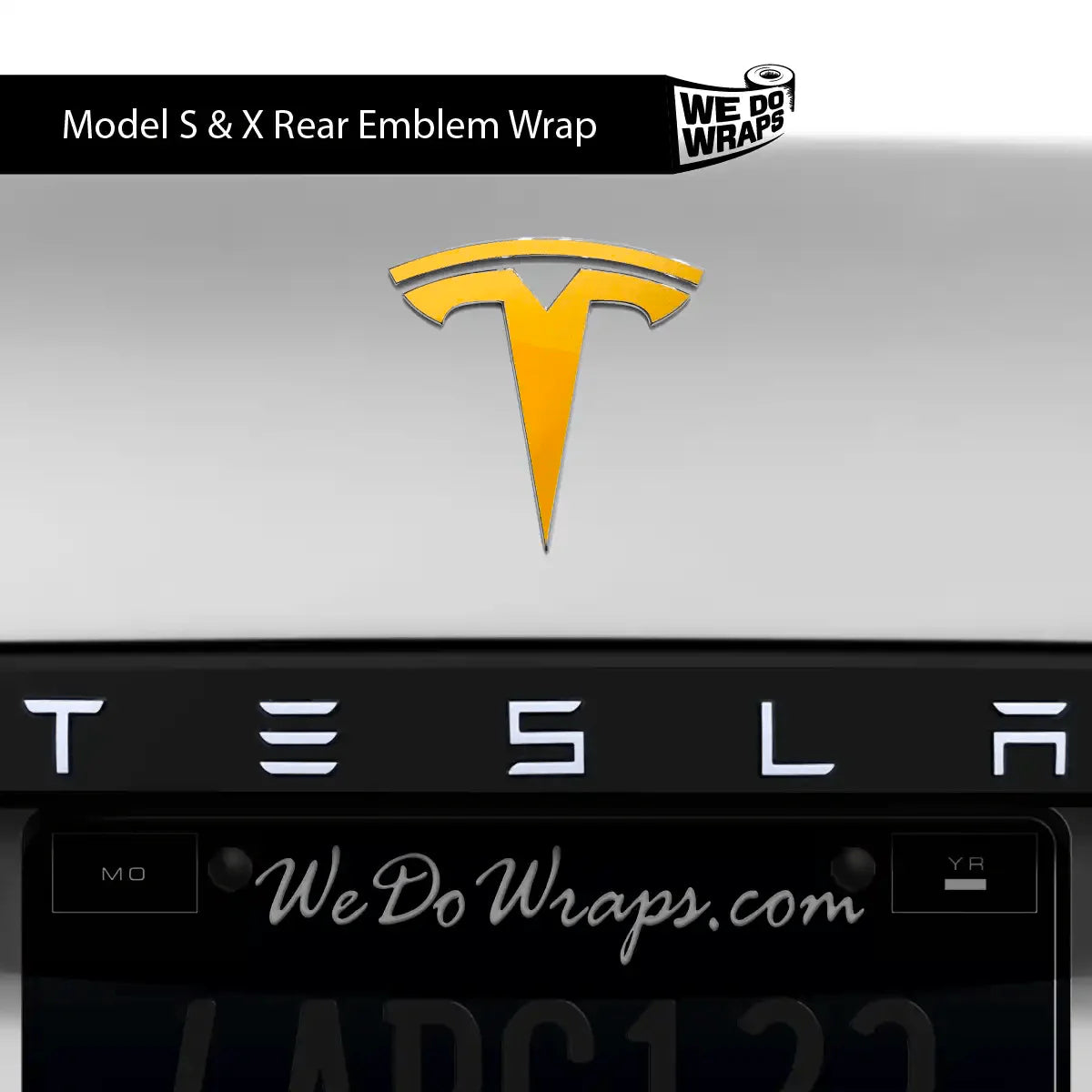 3M Gloss Sunflower Yellow Tesla Emblem Decals (Front + Back) | Model X