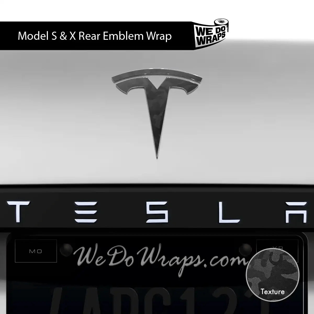 3M Shadow Black Camo Tesla Emblem Decals (Front + Back) | Model X