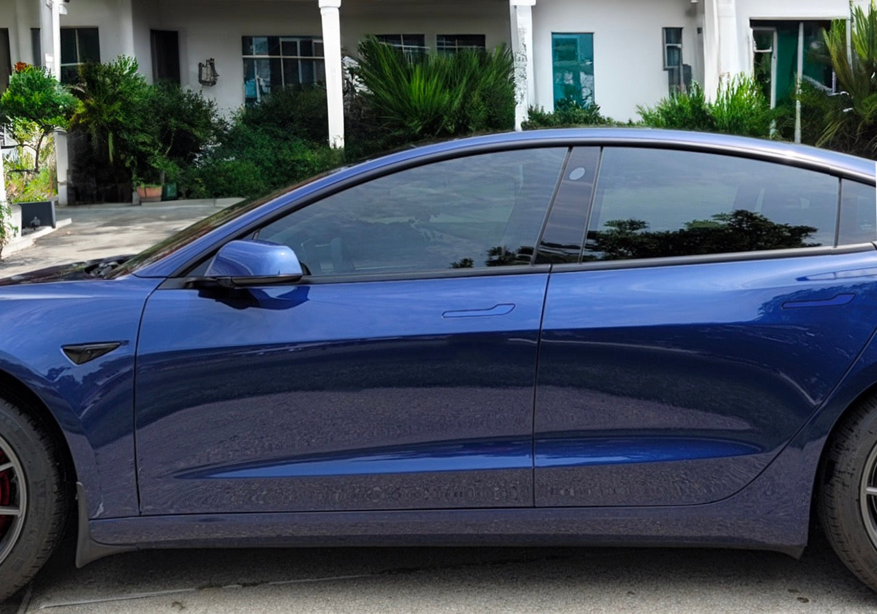 3M Deep Blue Metallic Tesla Emblem Decals (Front + Back) | Model S
