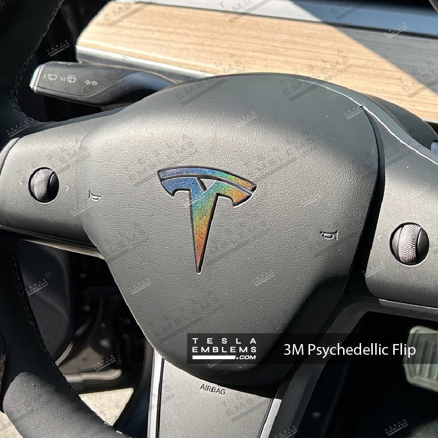 3M Satin Psychedelic Flip Tesla Emblem Decals (Front + Back) | Model 3