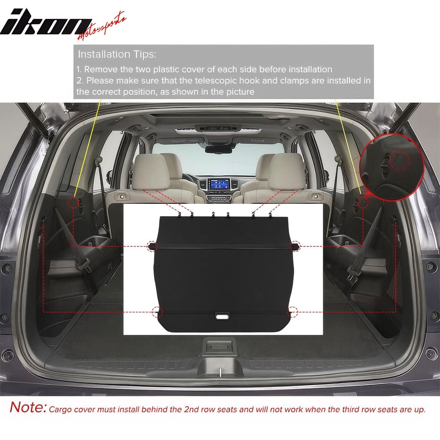 2016-2022 Honda Pilot Factory PVC Cloth Retractable Cargo Cover Shade