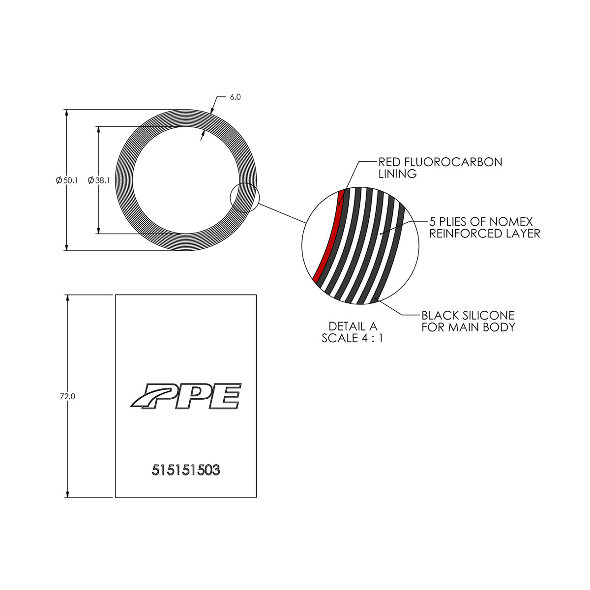 1.5" x 72 mm L Performance Silicone Coupler ppepower