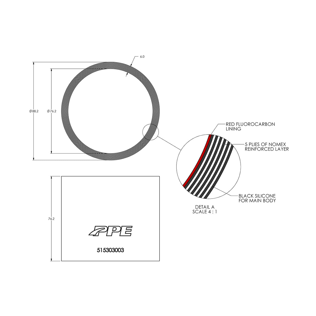 3.0" x 3.0" L Performance Silicone Coupler ppepower