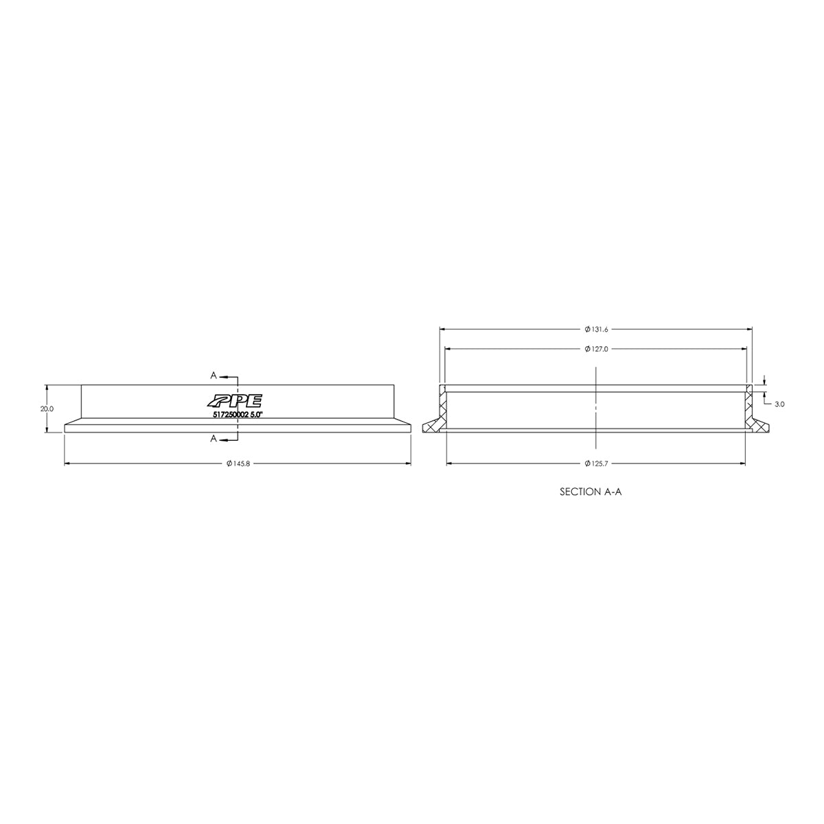 Aluminum V-Band Flange Exhaust Side (F) (Built To Order) ppepower