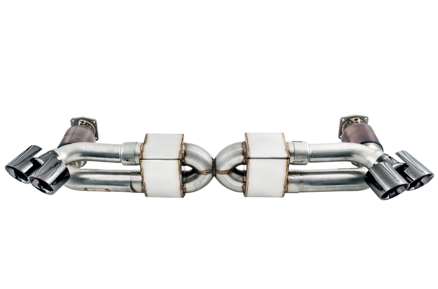 AWE Tuning Performance Exhaust and High-Flow Cat Sections for Porsche 991 Turbo - Diamond Black Quad Tips 3015-43044