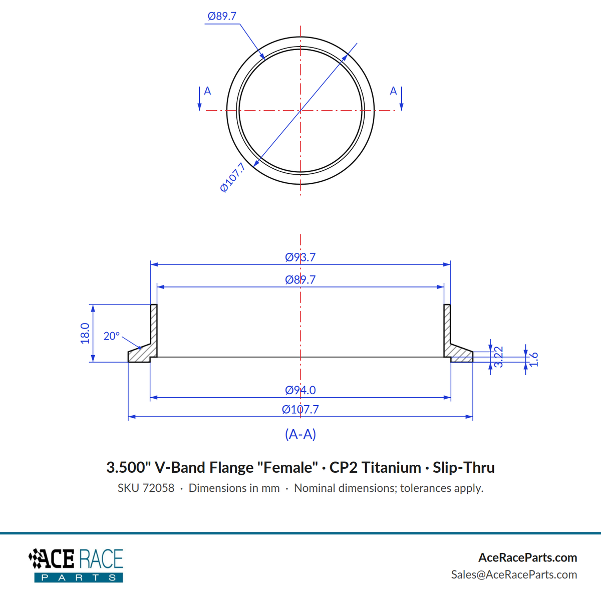 3.500" V-Band Flange "Female" CP2 Titanium