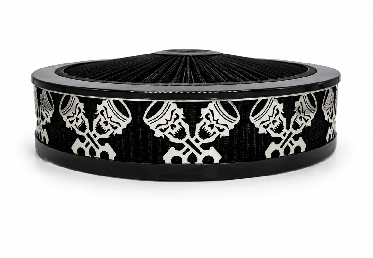 Granatelli Blingz Beauty Bandz Black Air Filter Assembly – Skullz and Rods Graphic – 750017