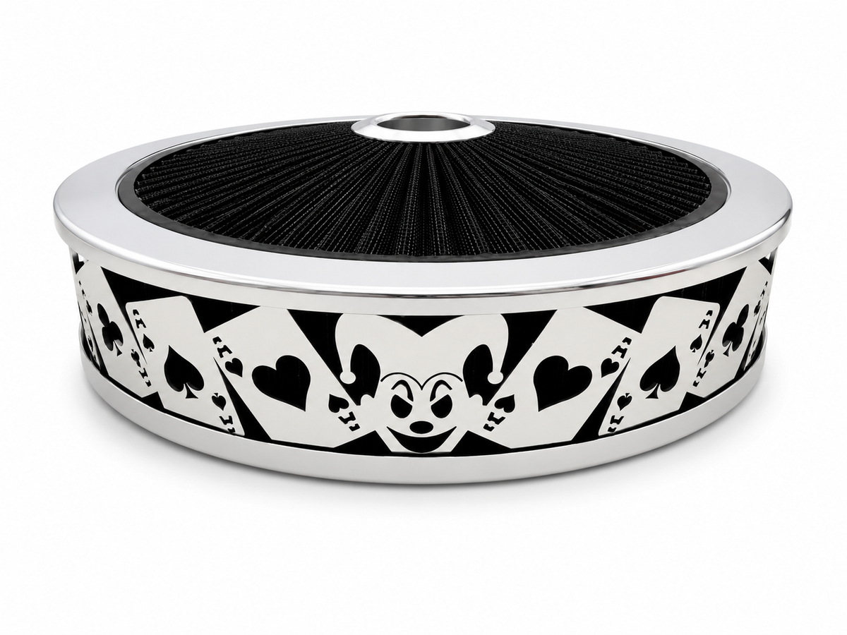 Granatelli Blingz Beauty Bandz Black & Chrome Air Filter Assembly – Jokers Wild Graphic – 750029