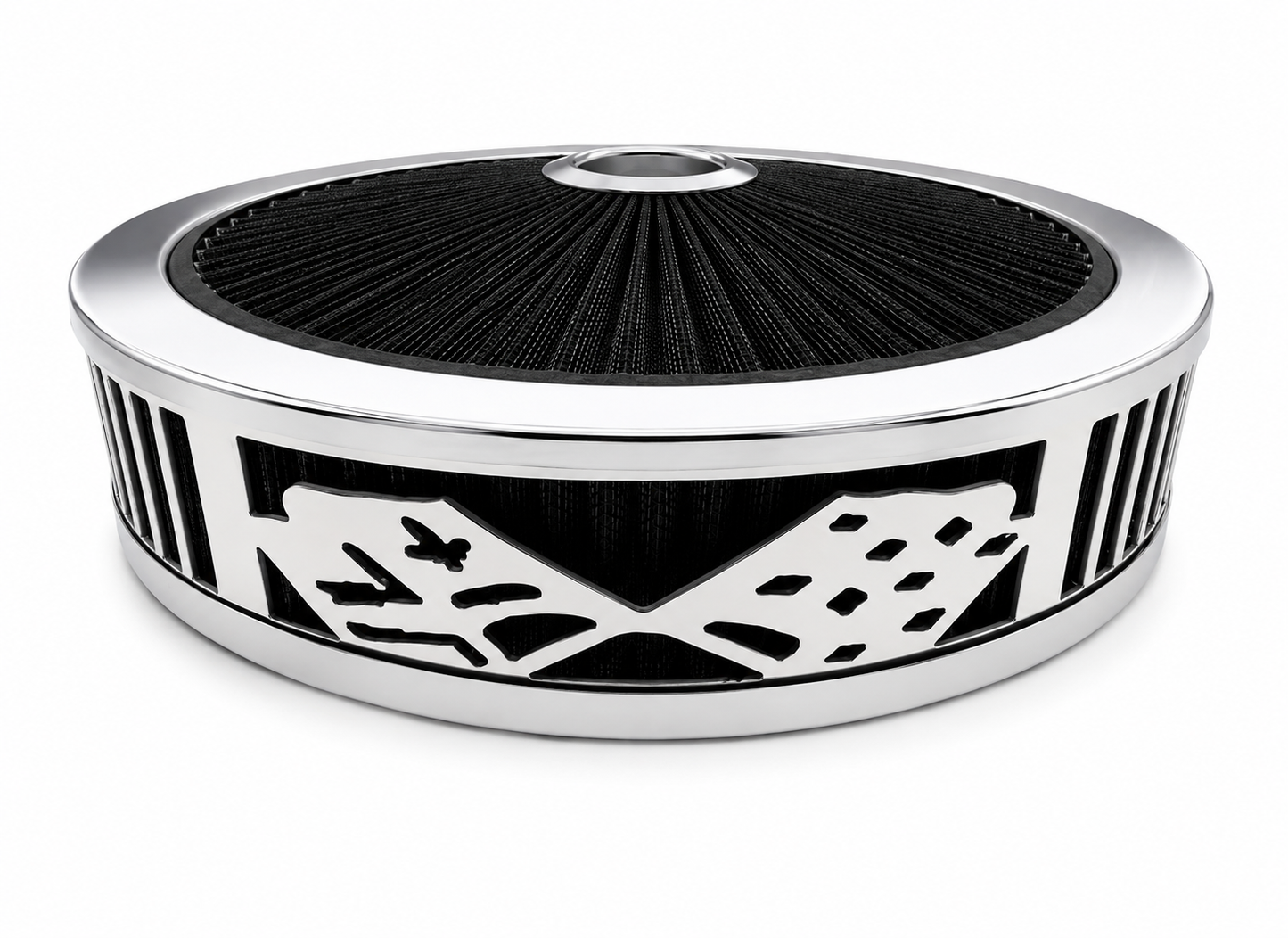 Granatelli Blingz Beauty Bandz Red & Chrome Air Filter Assembly – Checkered Flag Graphic – 750032