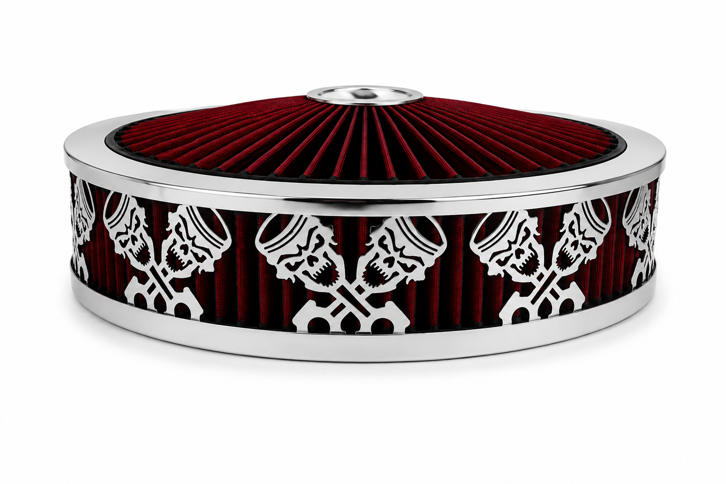 Granatelli Blingz Beauty Bandz Red & Chrome Air Filter Assembly – Skullz and Rods Graphic – 750043