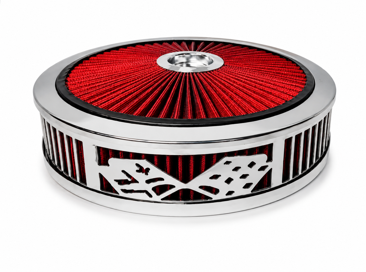 Granatelli Blingz Beauty Bandz Red & Chrome Air Filter Assembly – Checkered Flag Graphic – 750045