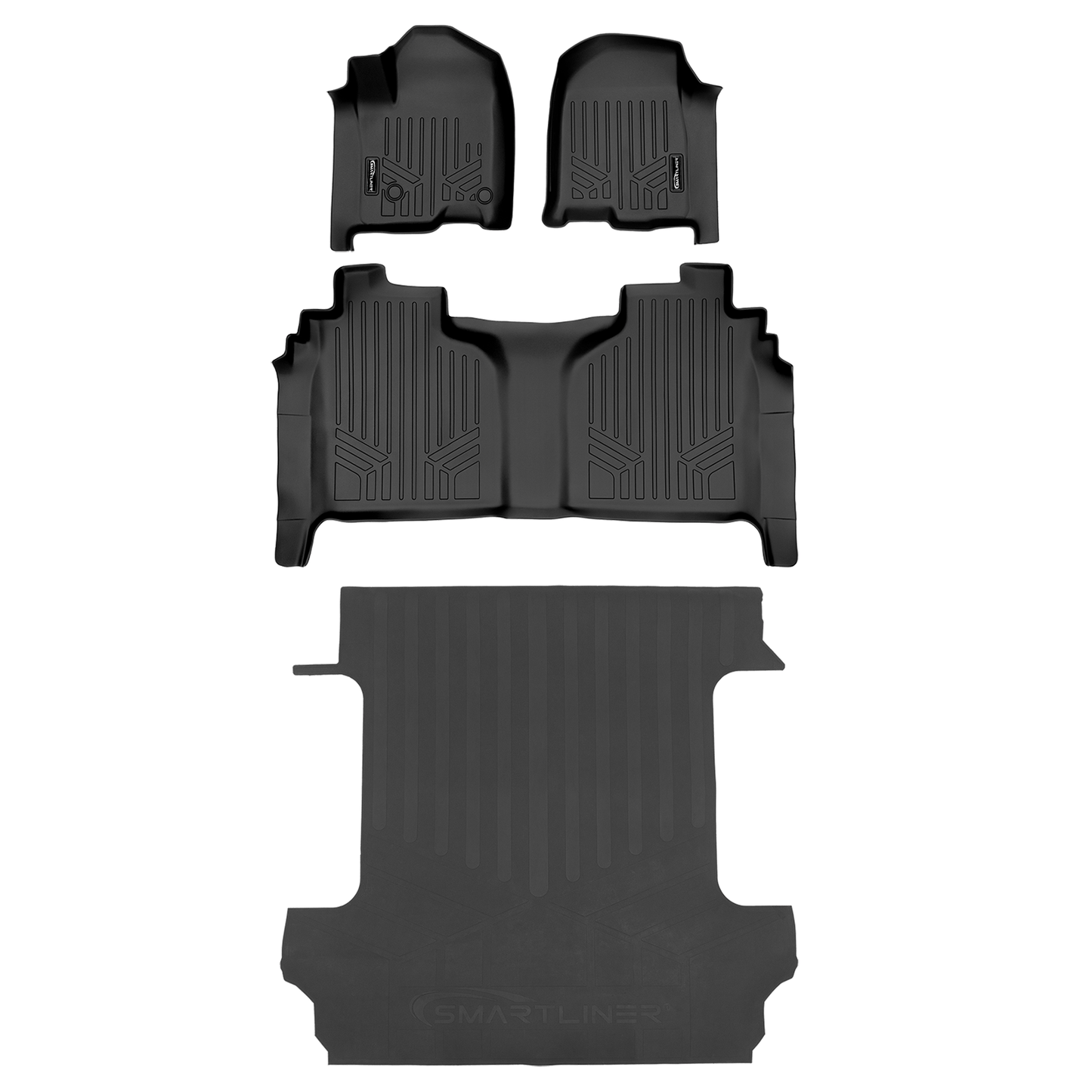 SmartCoverage™ Custom Fit Floor Liners For 2019-2025 Chevrolet Silverado 1500/ GMC Sierra 1500 Crew Cab with Carpeted Flooring and 1st Row Bucket Seats and 2nd Row Underseat Storage