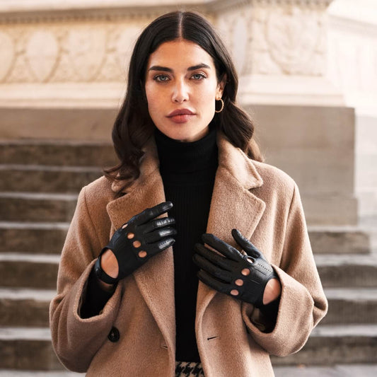Alessa (black) - Classic Italian lambskin leather driving gloves