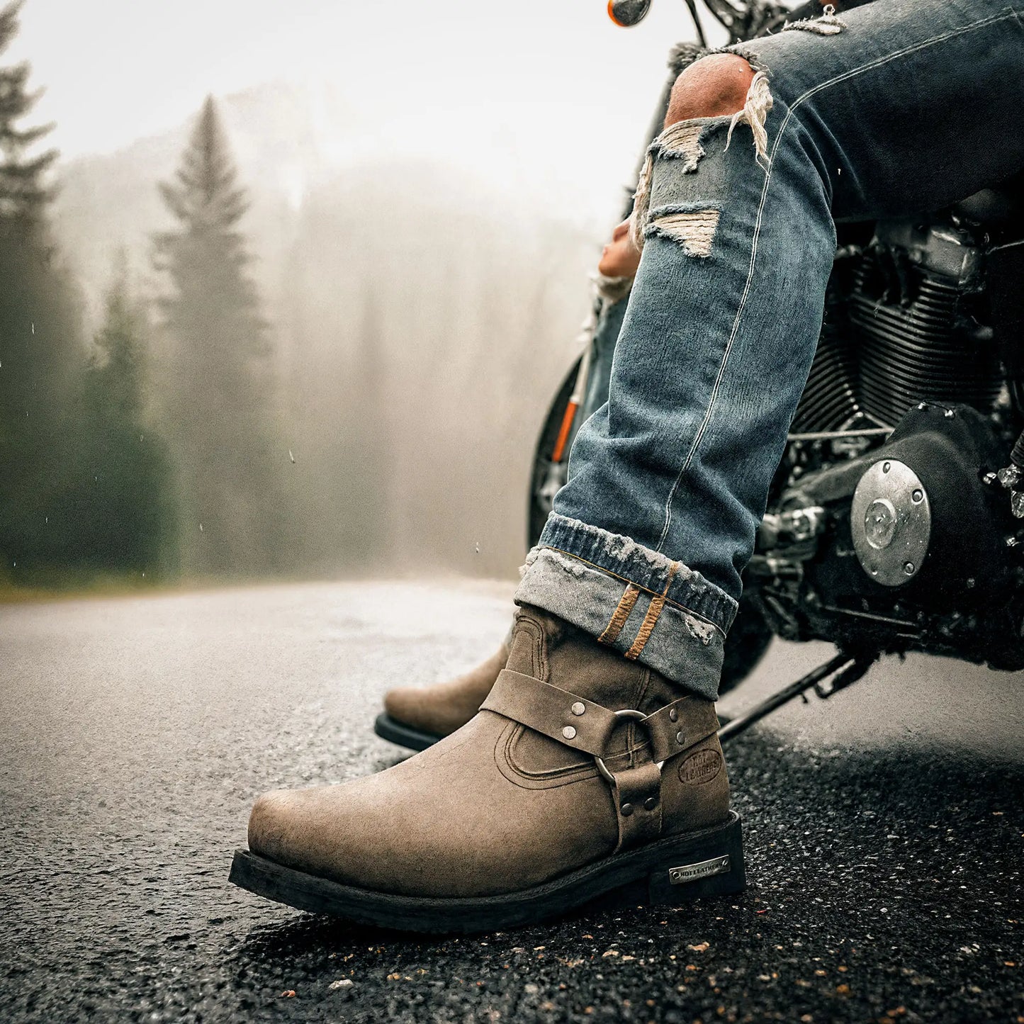 Men's Dust Rider Stone-Wash Brown Harness Boots - BTM1003