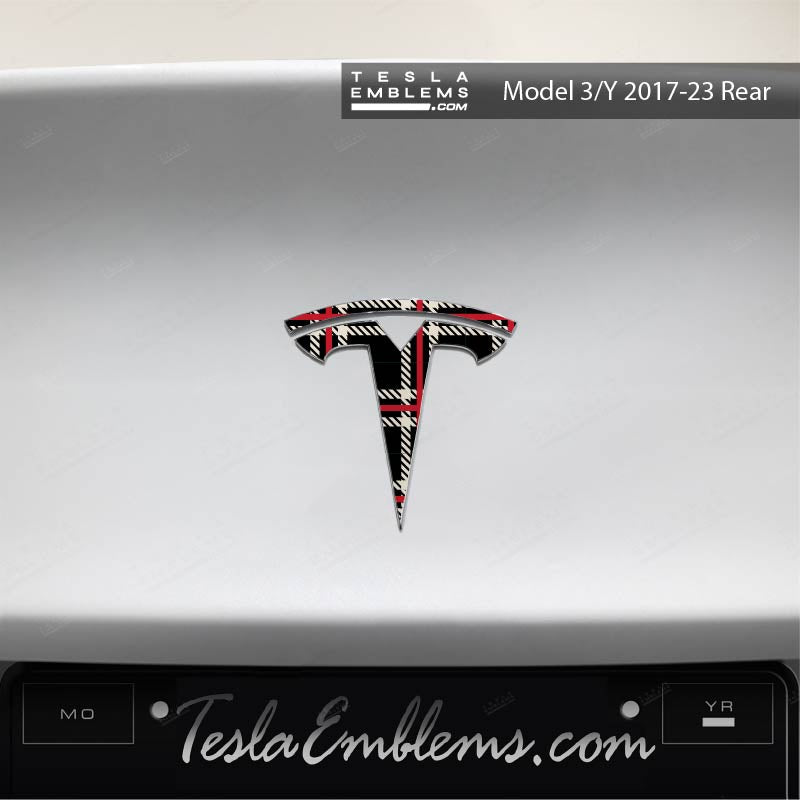 Black Plaid Tesla Emblem Decals (Front + Back Emblem Decals) | Model Y