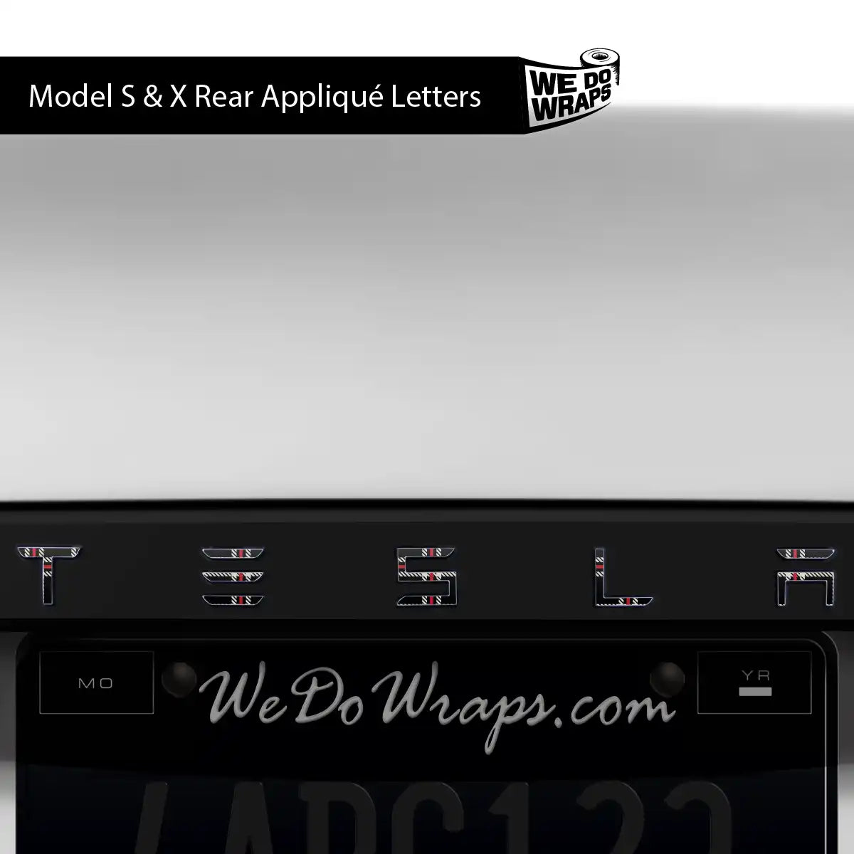 Black Plaid Tesla Emblem Decals (Front + Back) | Model X