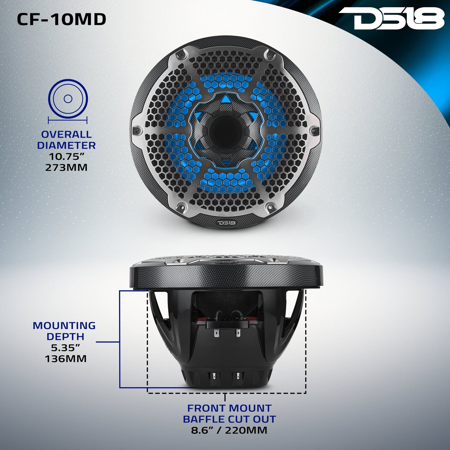 10” Marine 2-Way Hybrid Speaker with RGB LED, Compression Driver and Neodymium Magnet | 450W RMS 4-Ohm