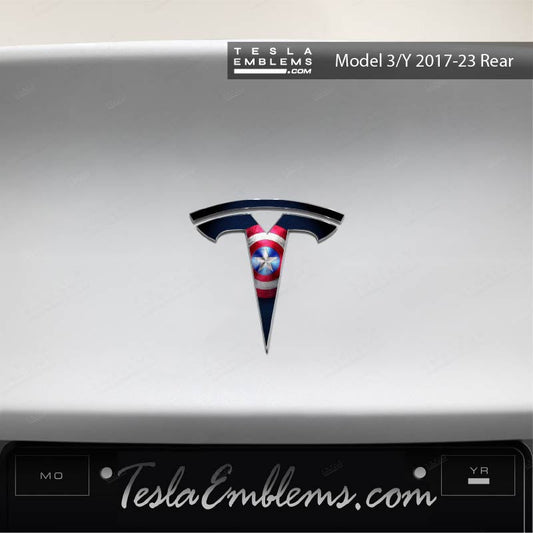 Captain America Tesla Emblem Decals (Front + Back) | Model 3