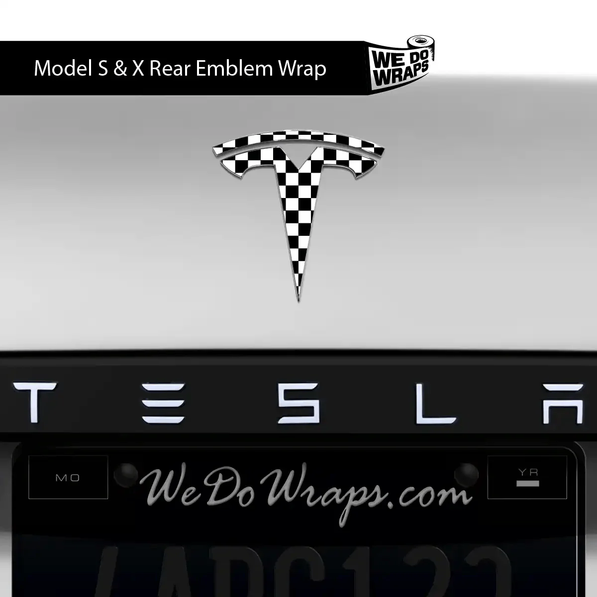 Checkered Tesla Emblem Decals (Front + Back) | Model X