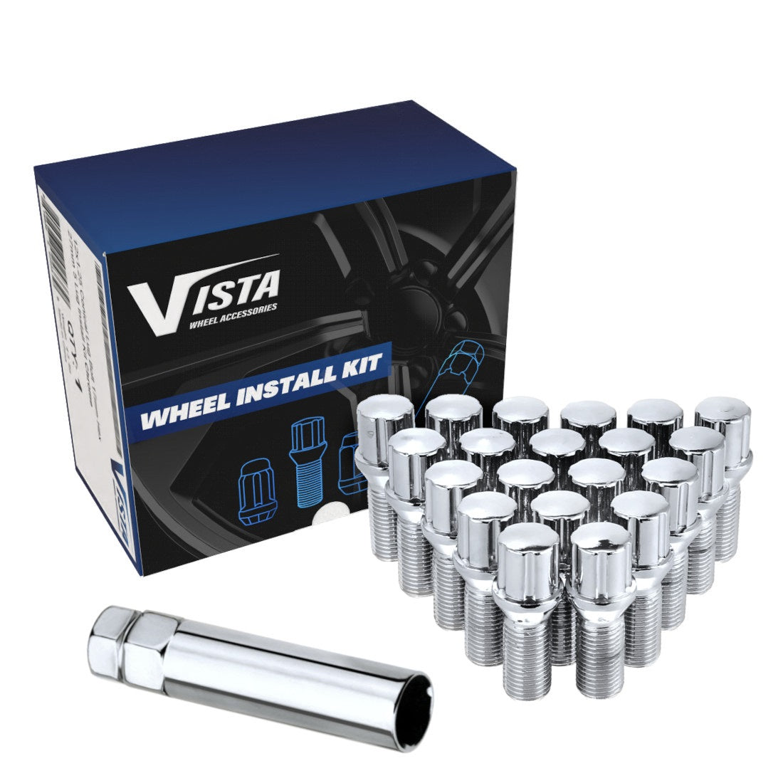 14x1.25 Conical Spline Lug Bolt 22mm 5 Lug Install Kit Chrome - Vista Wheel Accessories DPC22025CB