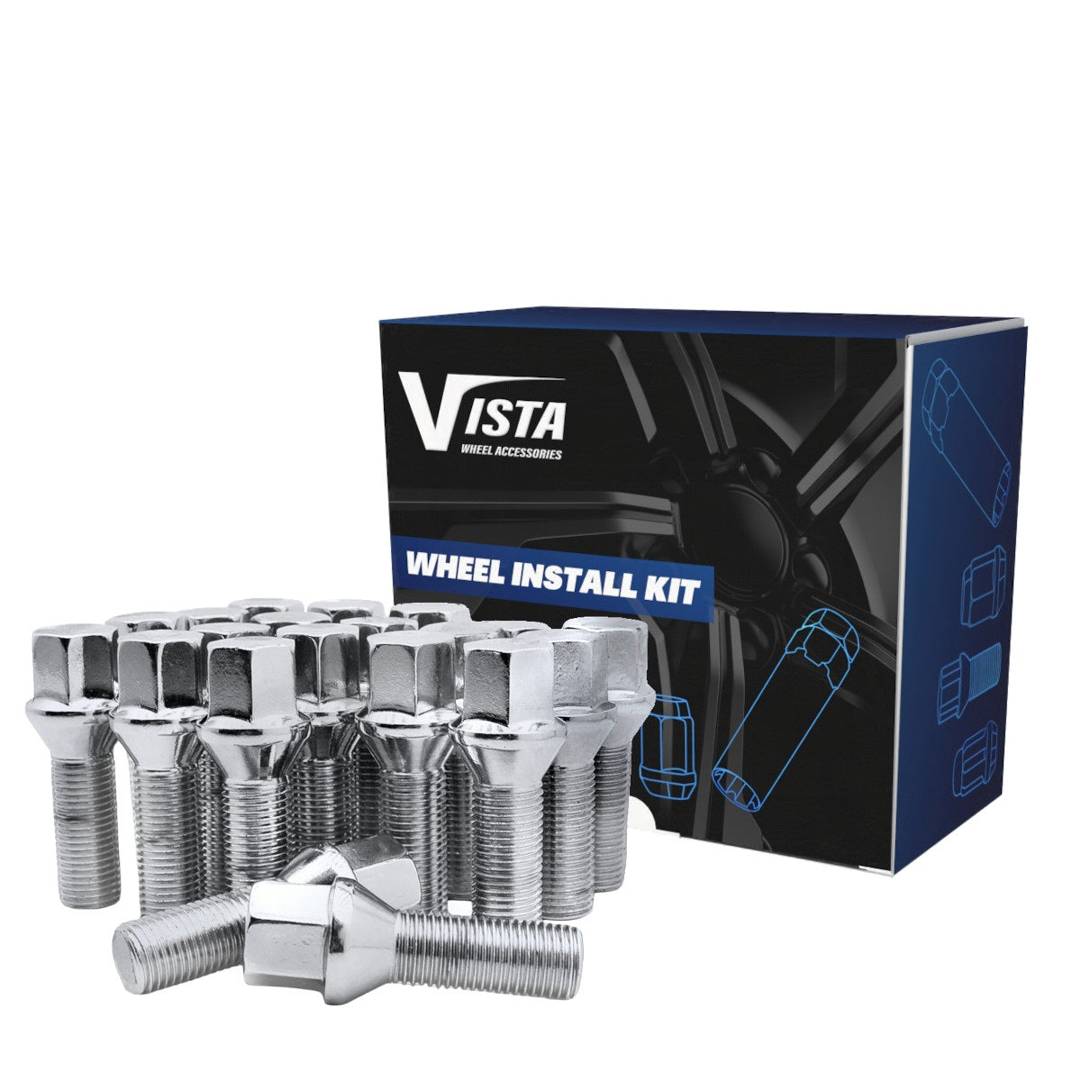 14x1.25 Conical Lug Bolt 17mm Hex 27mm 5 Lug Install Kit Chrome - Vista Wheel Accessories DPC27025CBH