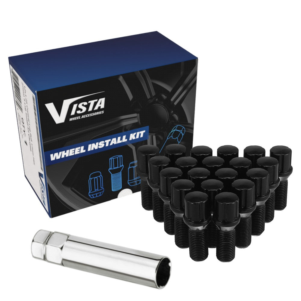 12x1.25 Conical Spline Lug Bolt 27mm 5 Lug Install Kit Black - Vista Wheel Accessories DPC27025DCBB