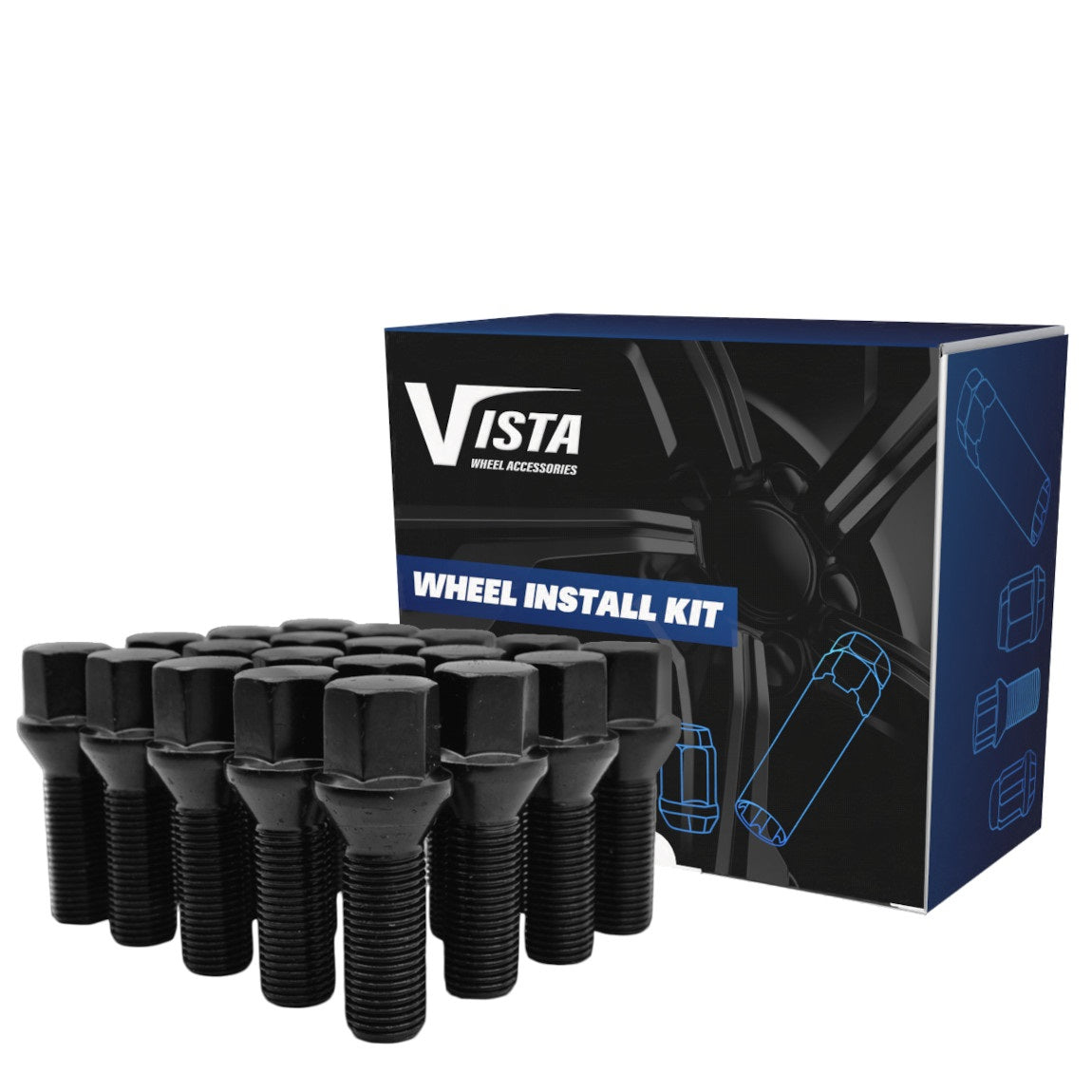 12x1.25 Conical Lug Bolt 17mm Hex 27mm 5 Lug Install Kit Black - Vista Wheel Accessories DPC27025DCBHB