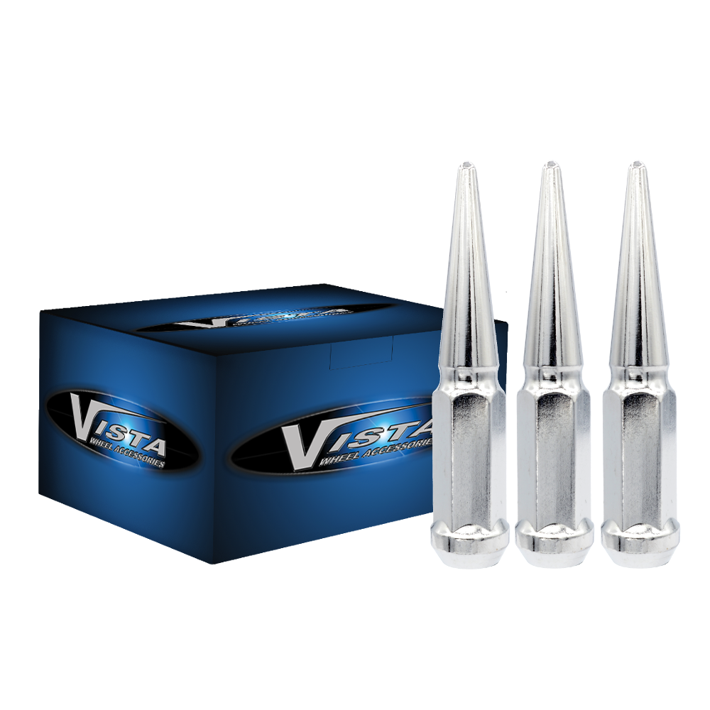 7/16" Spike Lug Nuts 3/4 Hex 100mm 6 Lug Install Kit Chrome - Vista Wheel Accessories DPC56716LSPK