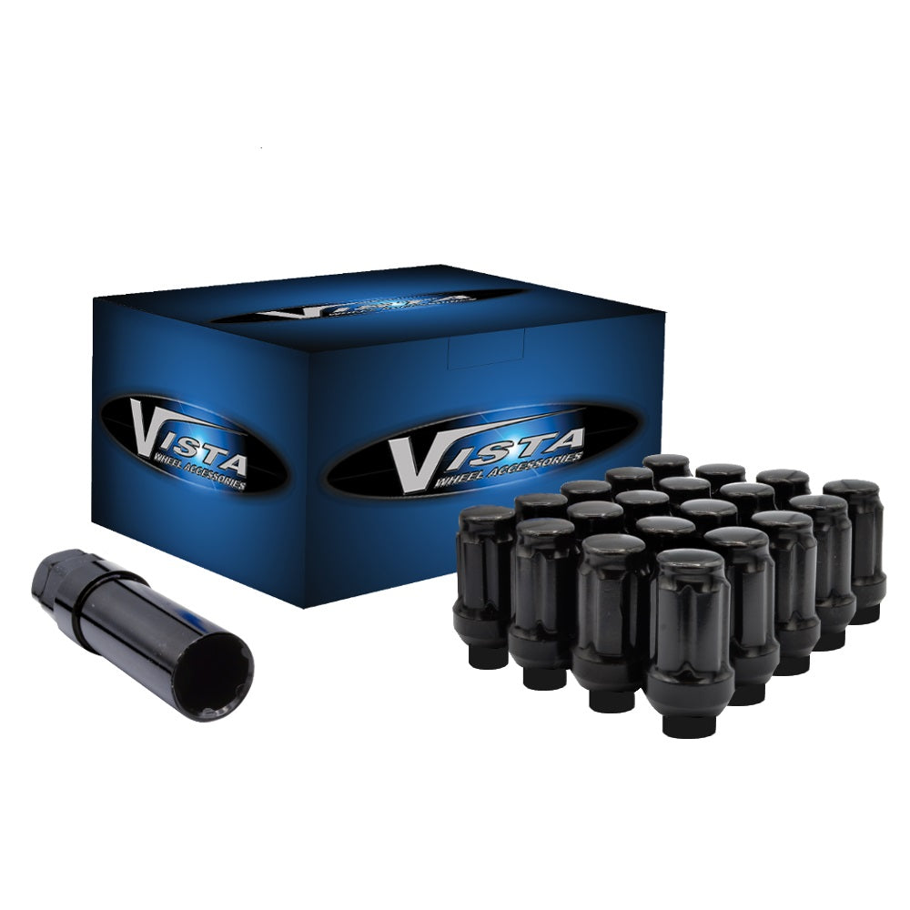 12x1.5 Bulge Acorn Spline ET Lug Nuts 1.55" 5 Lug Install Kit Black - Vista Wheel Accessories DPC55015SEB