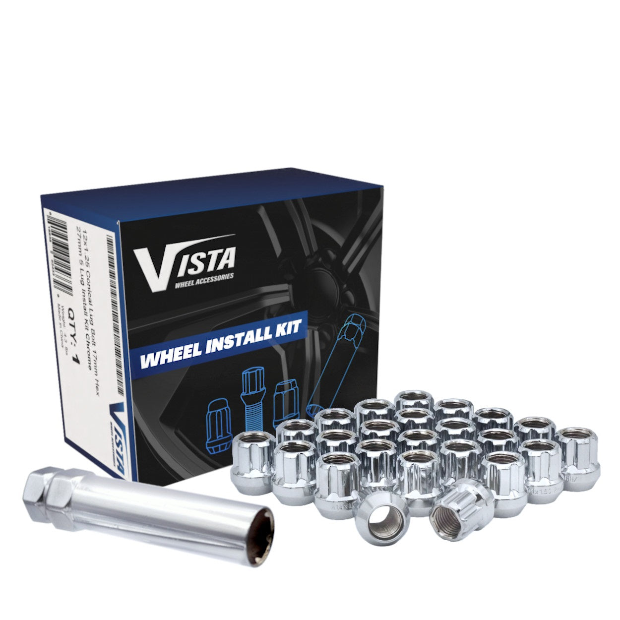 12x1.75 Open Bulge Acorn Spline Lug Nuts 0.85" 5 Lug Install Kit Chrome - Vista Wheel Accessories DPC55175STO