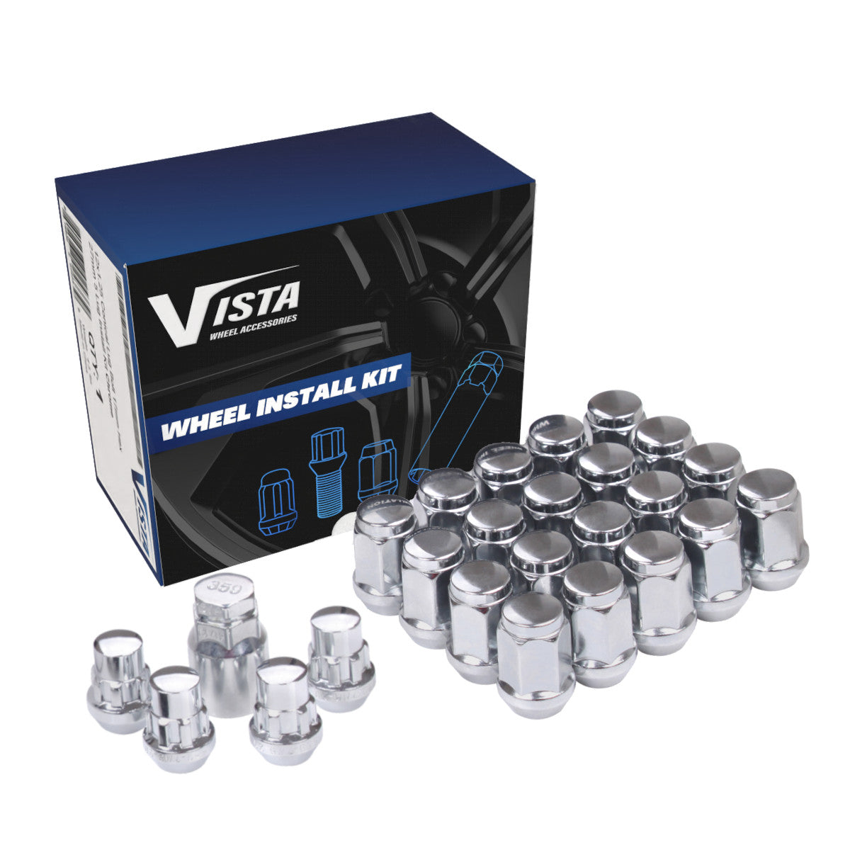 7/16" Bulge Acorn Lug Nuts 3/4" Hex 1.38" 5 Lug Install Kit Chrome (SD-60) - Vista Wheel Accessories DPC55716B
