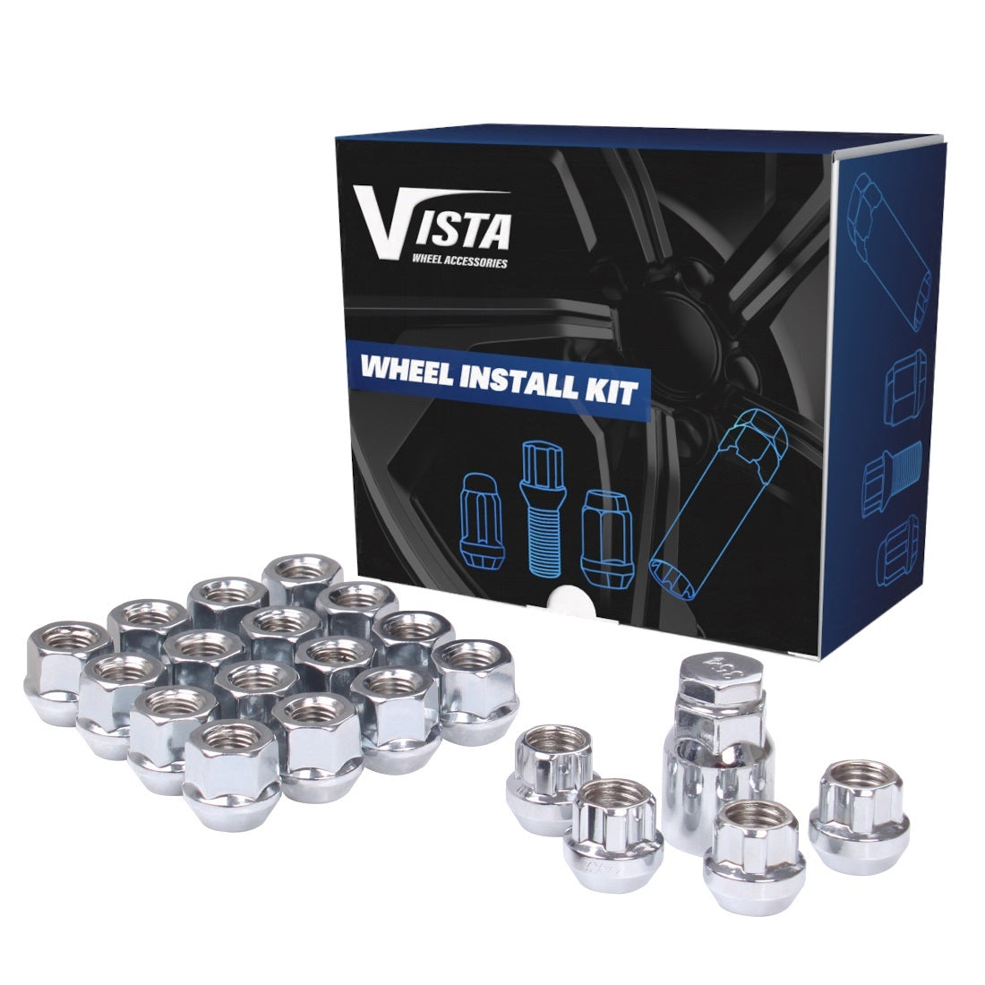 14x1.5 Open Bulge Acorn Lug Nuts 3/4" Hex 0.85" 6 Lug Install Kit Chrome - Vista Wheel Accessories DPC56014O