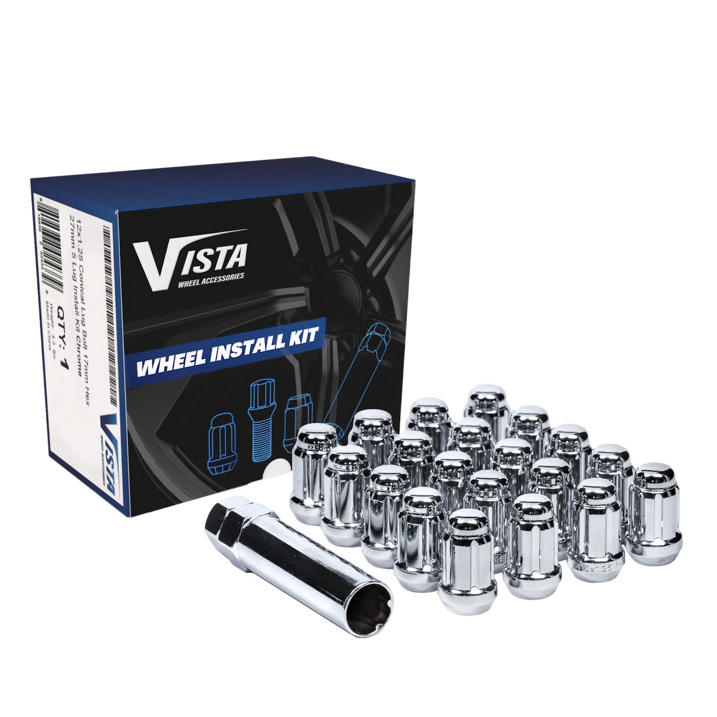 14x1.5 Bulge Acorn Spline Lug Nuts 1.38" 6 Lug Install Kit Chrome - Vista Wheel Accessories DPC56014S