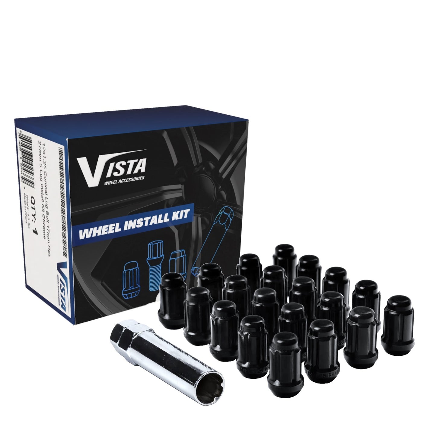 14x1.5 Bulge Acorn Spline Lug Nuts 1.38" 6 Lug Install Kit Black - Vista Wheel Accessories DPC56014SB