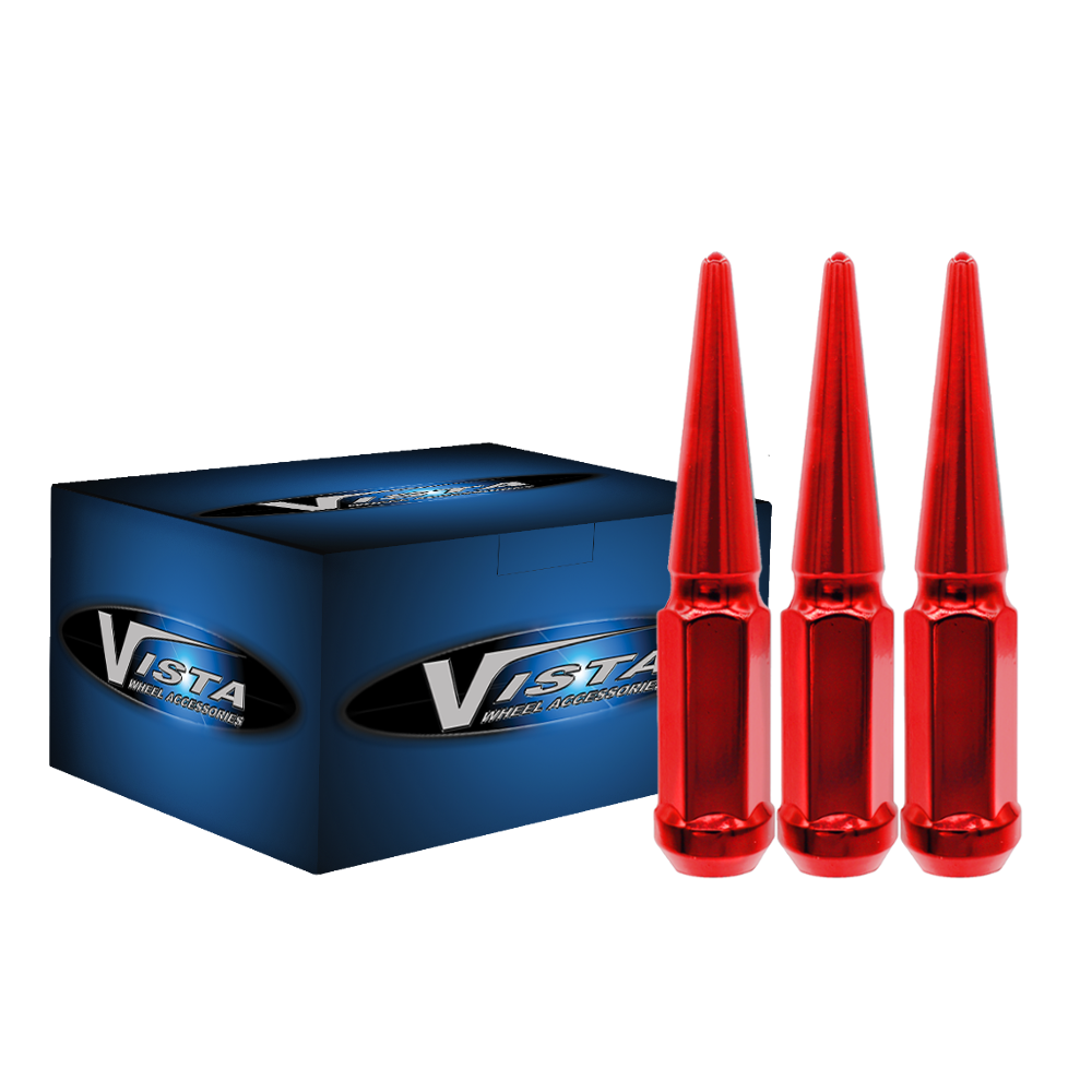 12x1.25 Spike Lug Nuts 3/4" Hex 100mm 5 Lug Install Kit Red - Vista Wheel Accessories DPC55125LSPKR