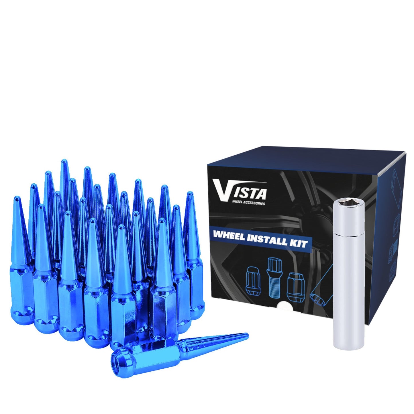 14x2 Spike Lug Nuts 3/4" Hex 111mm 6 Lug Install Kit Blue - Vista Wheel Accessories DPC5642LSPKBL