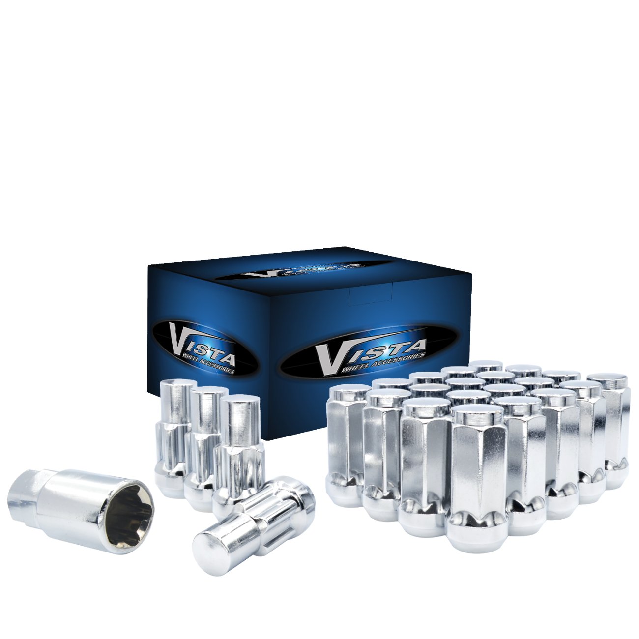 14x1.5 Bulge Acorn Lug Nuts 3/4" Hex 1.9" 6 Lug Install Kit Chrome (SD-53) - Vista Wheel Accessories DPC58014L