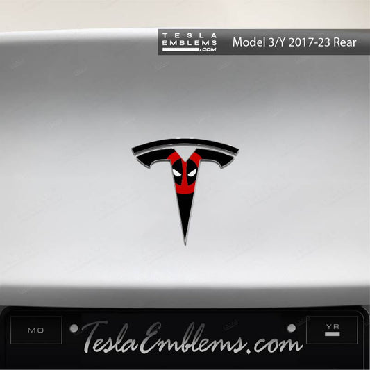 Deadpool Tesla Emblem Decals (Front + Back) | Model 3