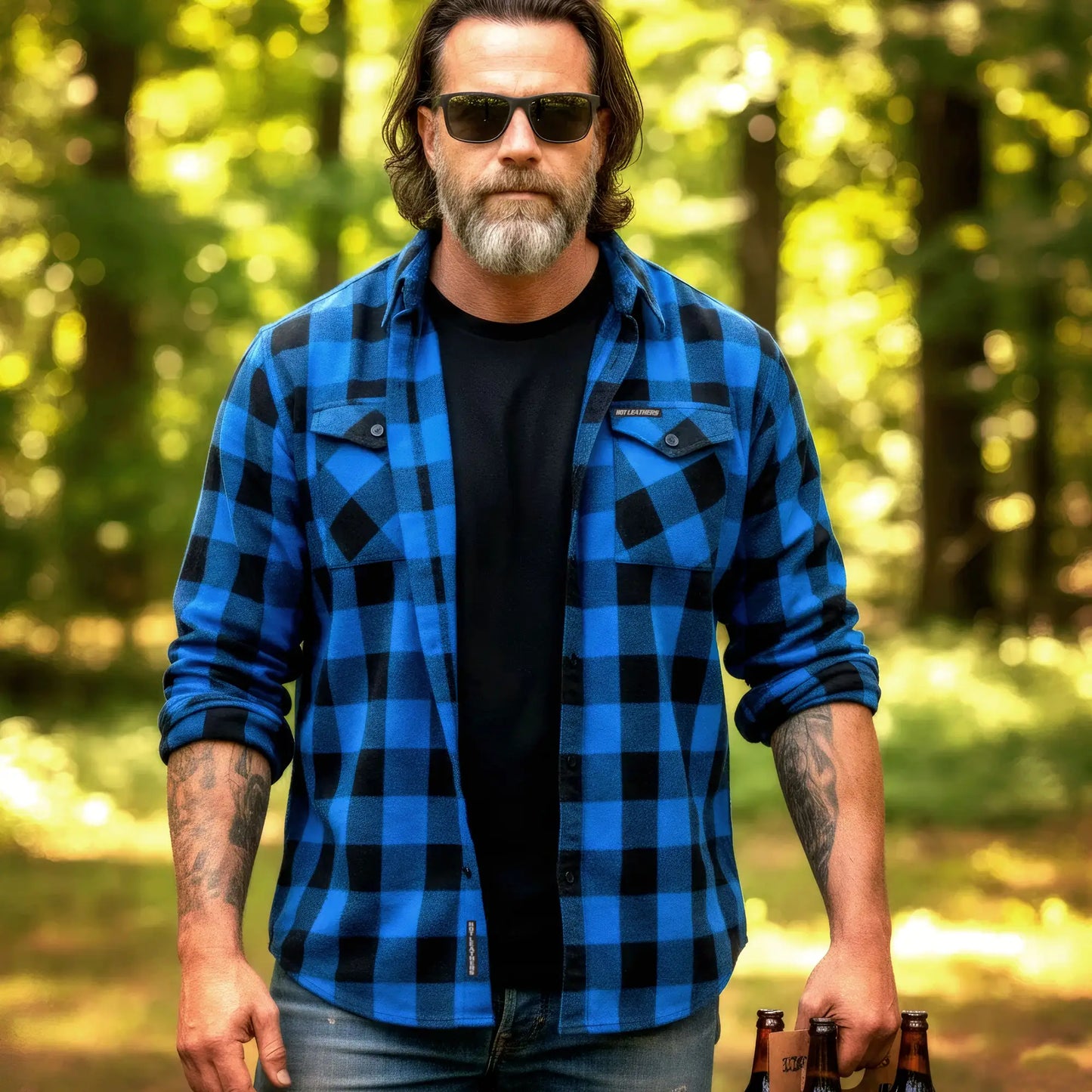 Hot Leathers Men's 'Sin Highway' Black/Blue Cotton Flannel Shirt - Button Front - Riding/Casual/ Work Wear - FLM2006