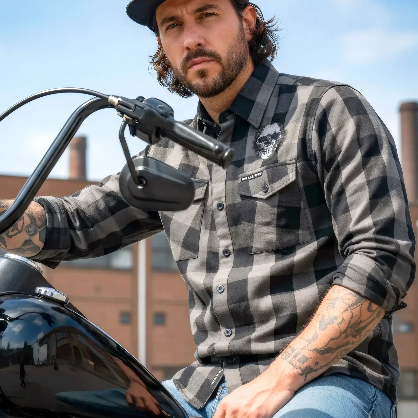 Hot Leathers Men's 'Grave Rub' Black/Gray Cotton Flannel Shirt - Button Front - Riding/Casual/ Work Wear - FLM2101