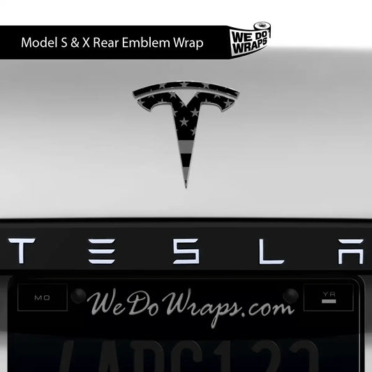 Ghost Black Patriot Flag Tesla Emblem Decals (Front + Back) | Model X