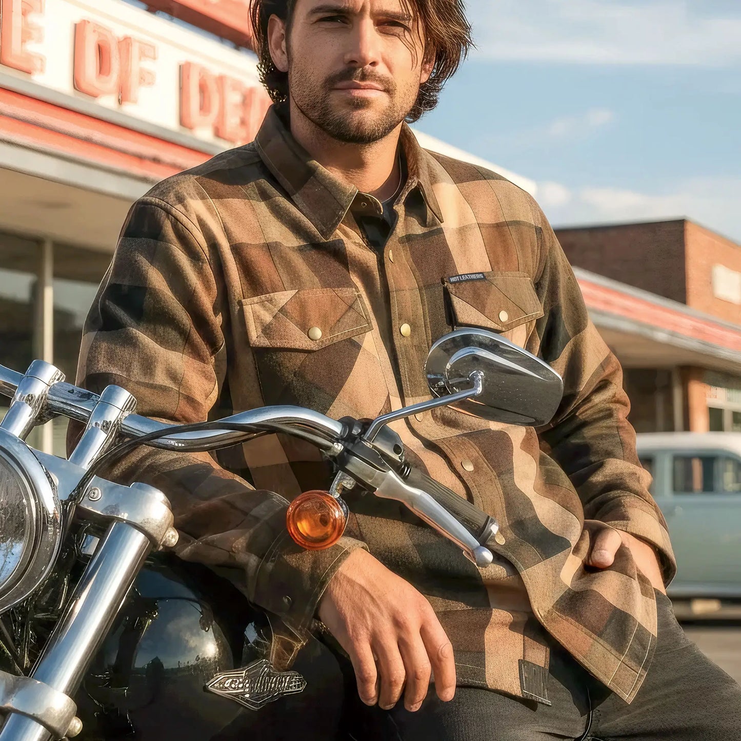 Hot Leathers Men's 'Riot Run' Brown/Black Cotton Flannel Shirt - Button Front - Riding Protective Wear - JKM3007